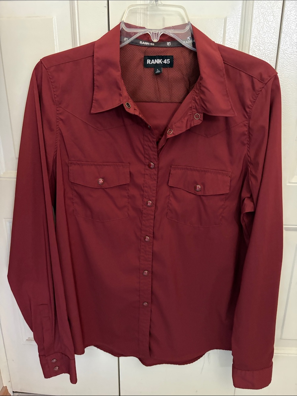 Rank 45 Women’s Western Cowgirl Rodeo Shirt Pearl Snaps Performance Fall Sz. LG
